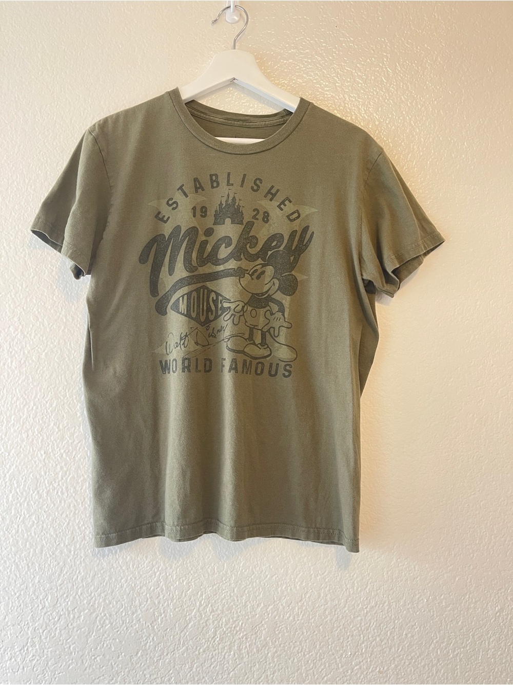 Disney Olive Green Mickey Graphic Short Sleeve Tee